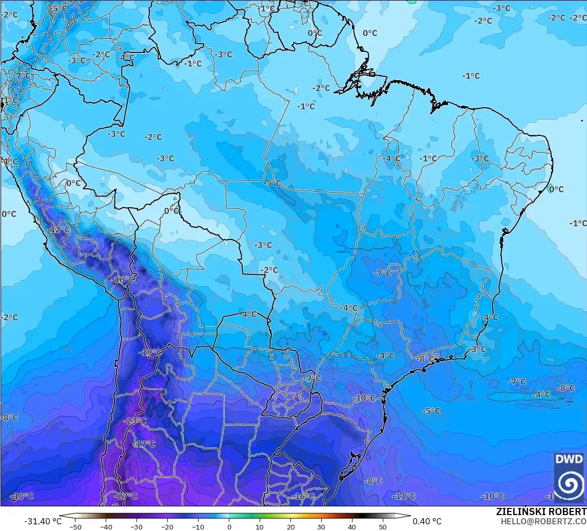 ICON model - Brazil, Temperature at 500hPa