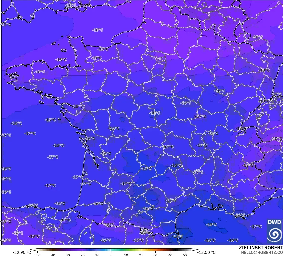 ICON model - France, Temperature at 500hPa