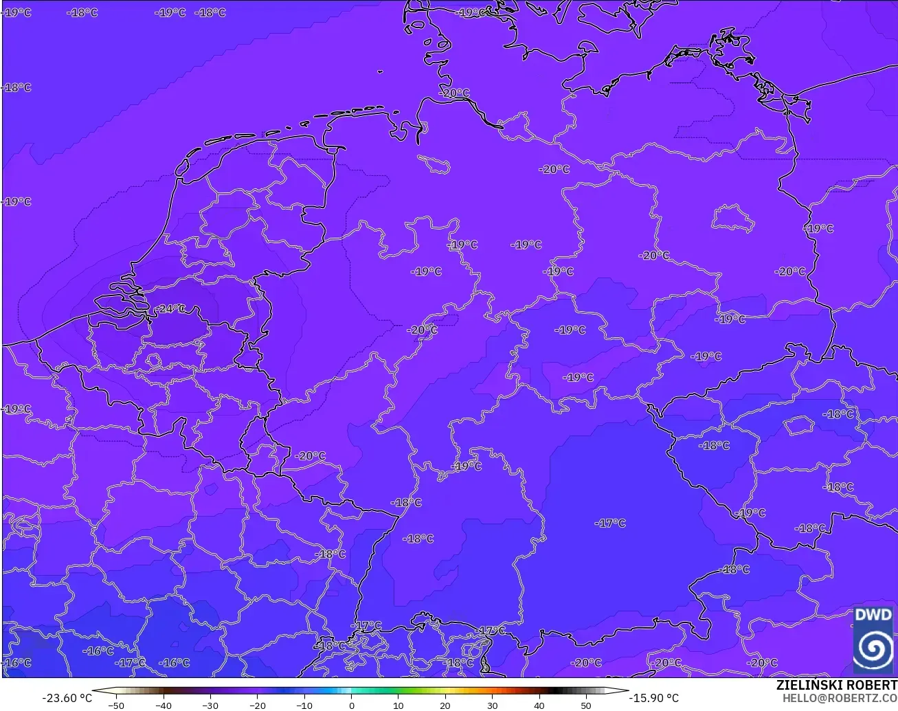 ICON model - Germany, Temperature at 500hPa