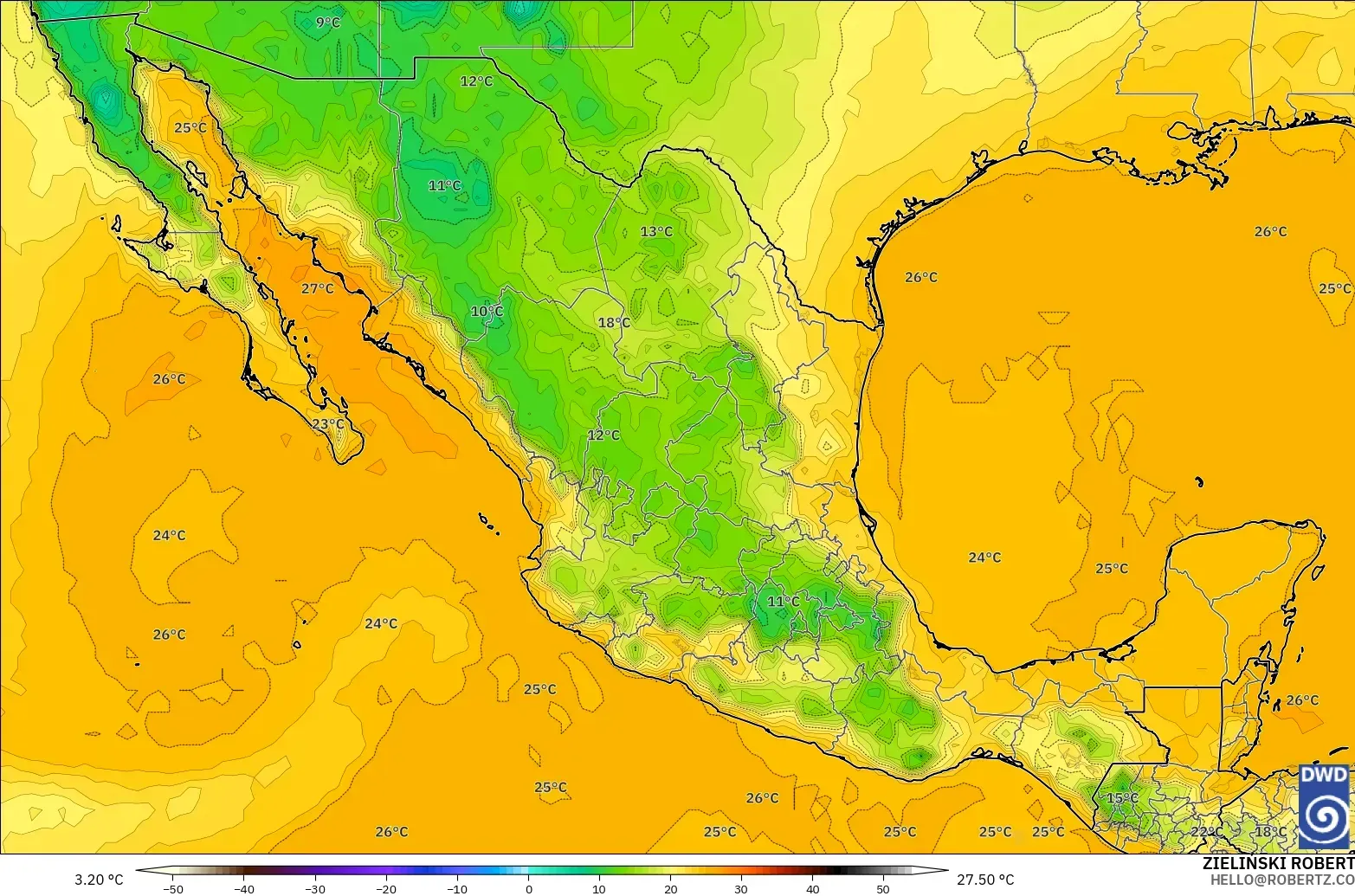 ICON model - Mexico, Dewpoint at 2m