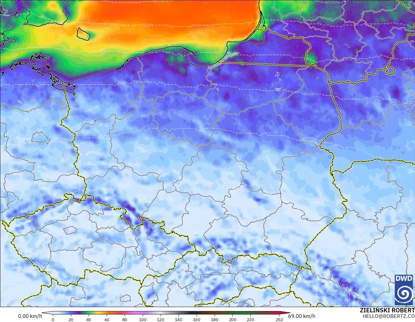 ICON model - Poland, Wind Gusts