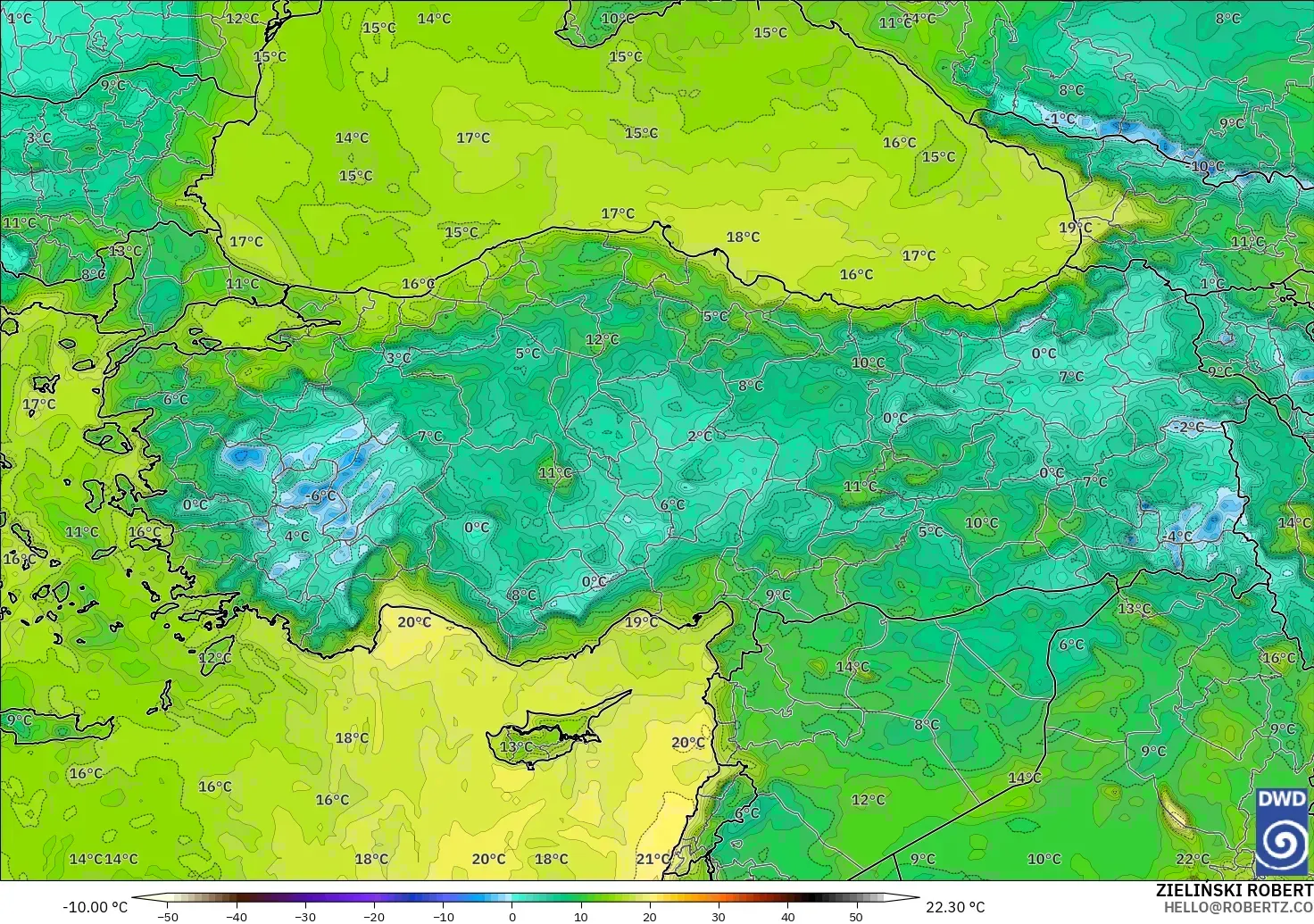ICON model - Turkey, Dewpoint at 2m