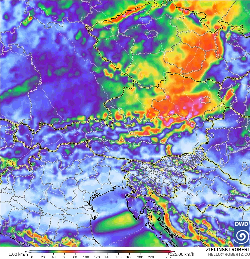 ICON model - Austria, Wind Gusts Peak