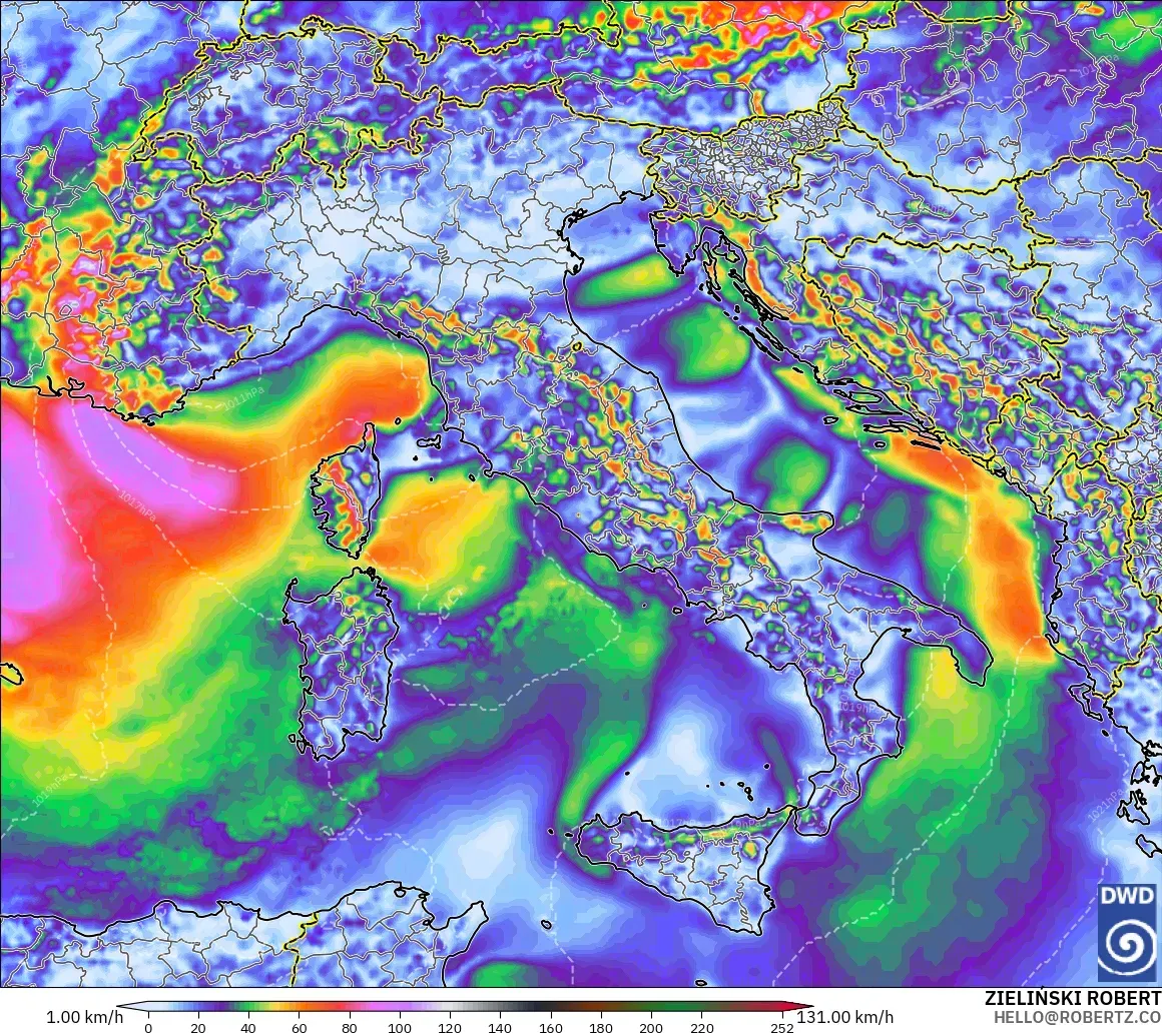 ICON model - Italy, Wind Gusts Peak