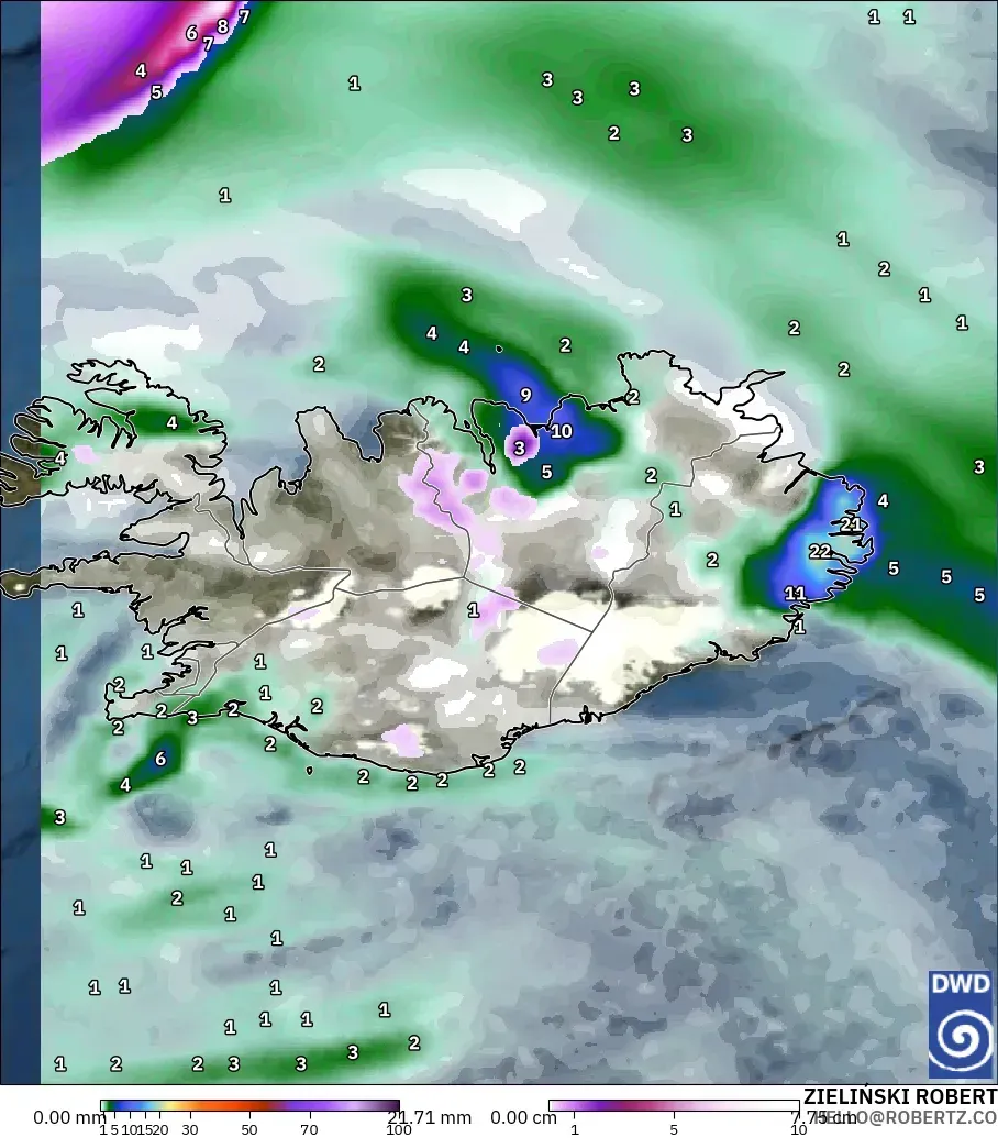 ICON model - Iceland, Precipitation, Clouds, and Pressure