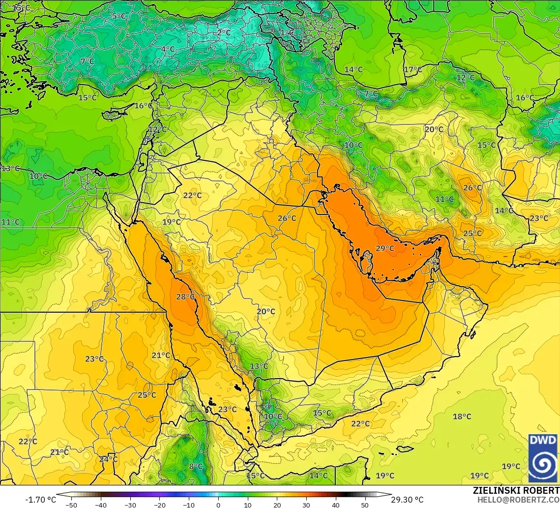 ICON model - Middle East, Temperature at 850hPa