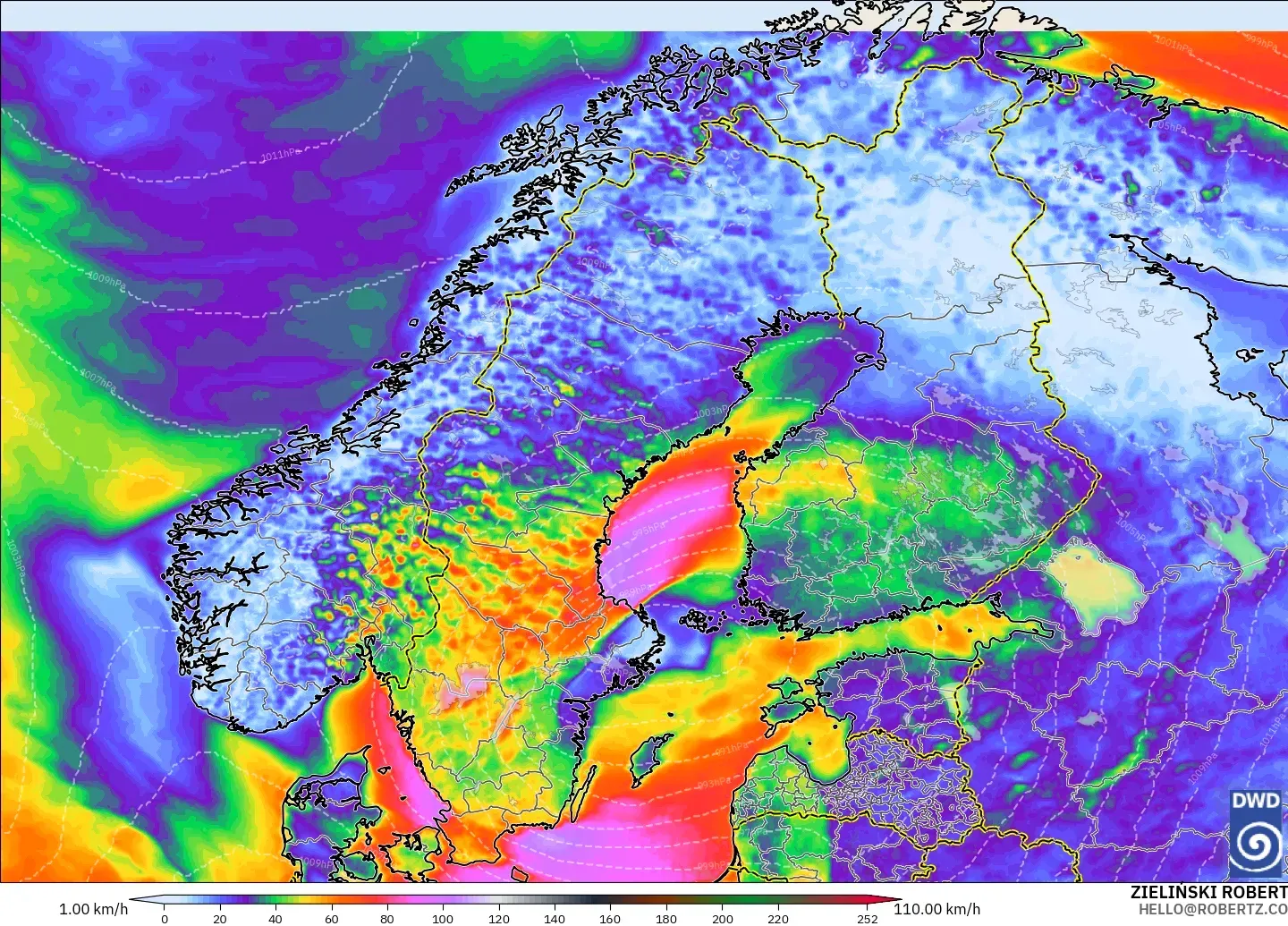ICON model - Scandinavia, Wind Gusts