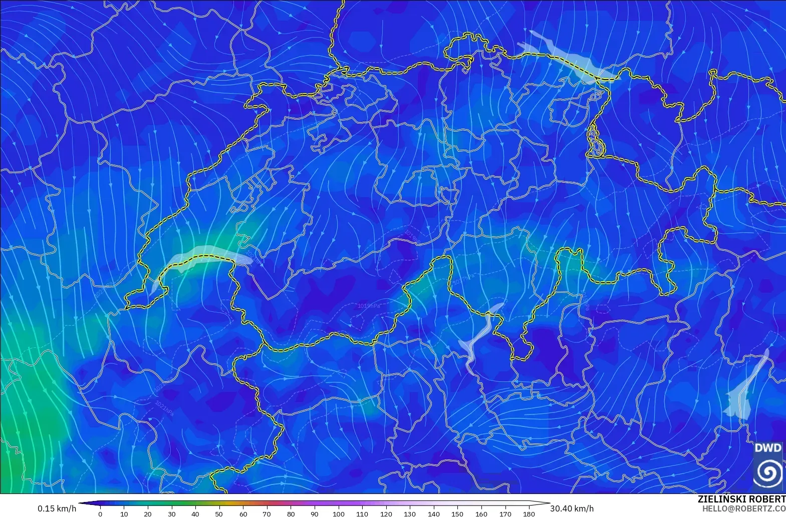 ICON model - Switzerland, Wind at 10m