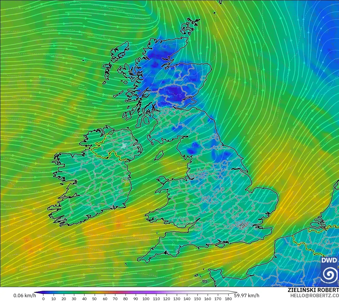 ICON model - United Kingdom, Wind at 10m