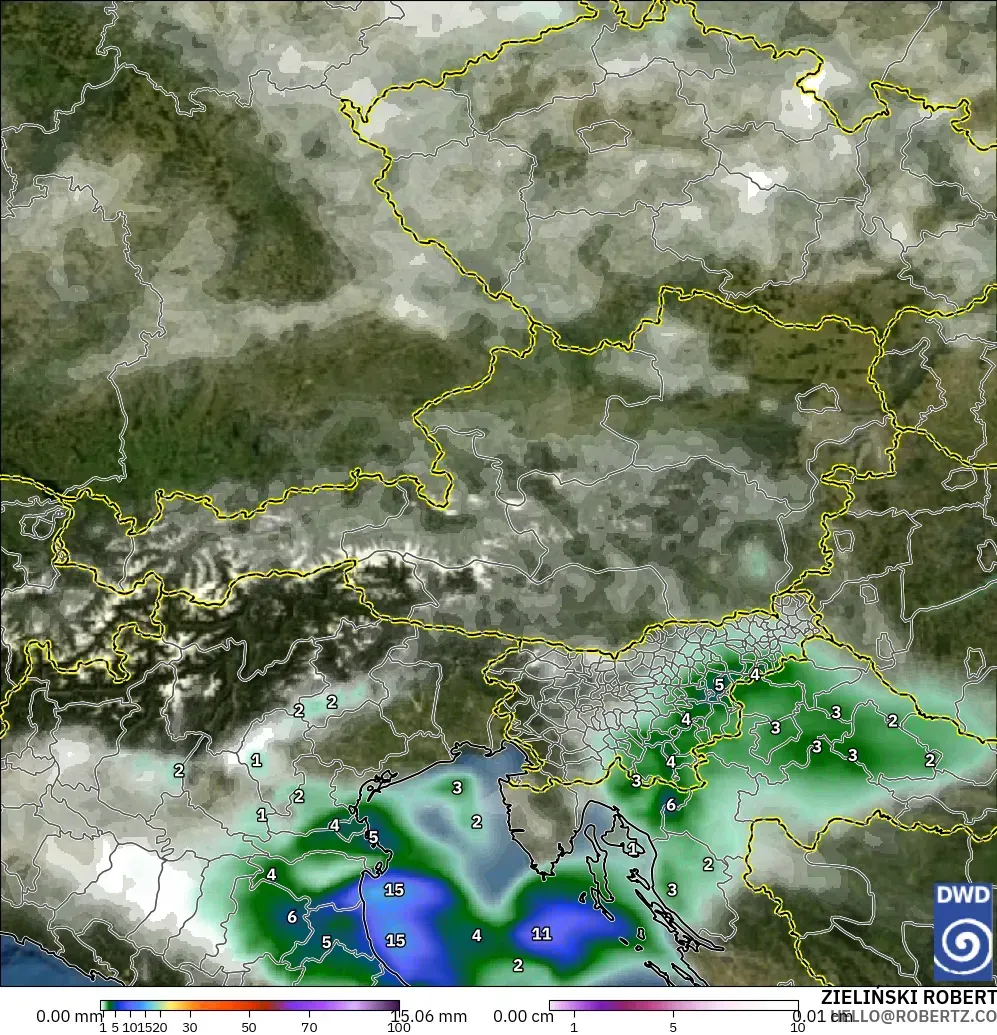 ICON model - Austria, Precipitation, Clouds, and Pressure