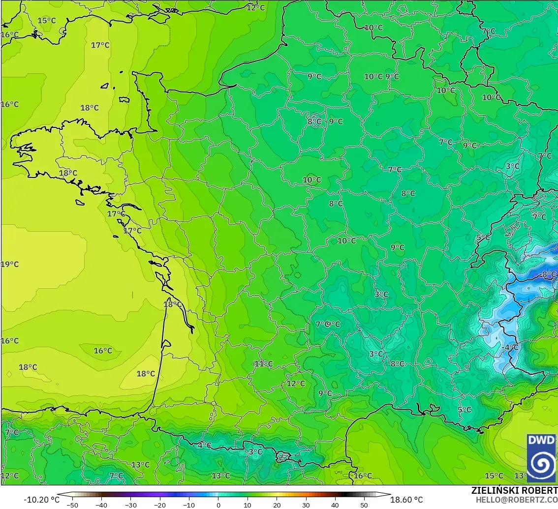 ICON model - France, Dewpoint at 2m