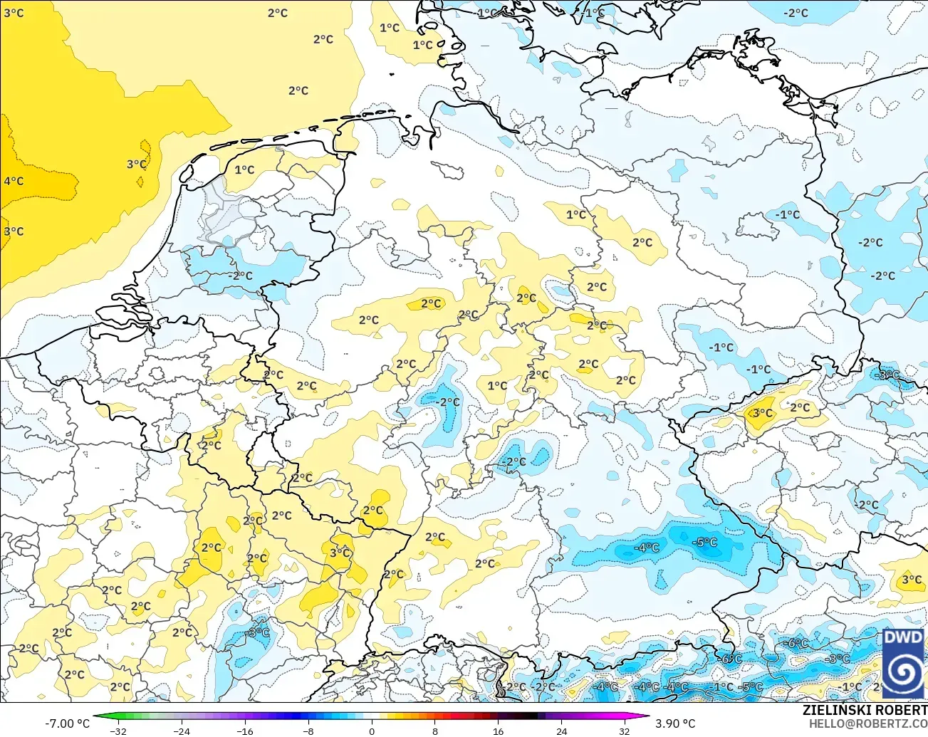ICON model - Germany, Temperature at 2m Anomaly