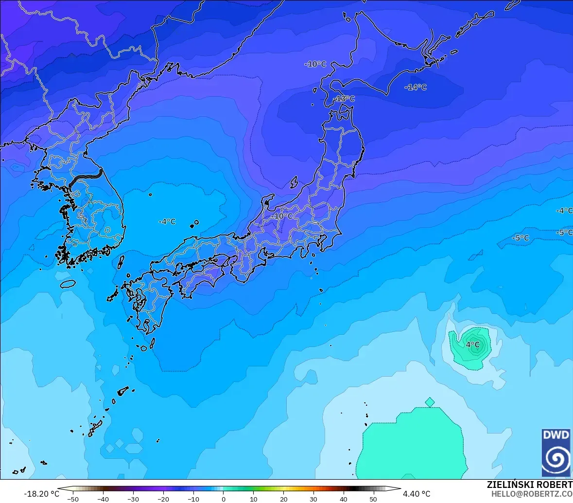 ICON model - Japan, Temperature at 500hPa