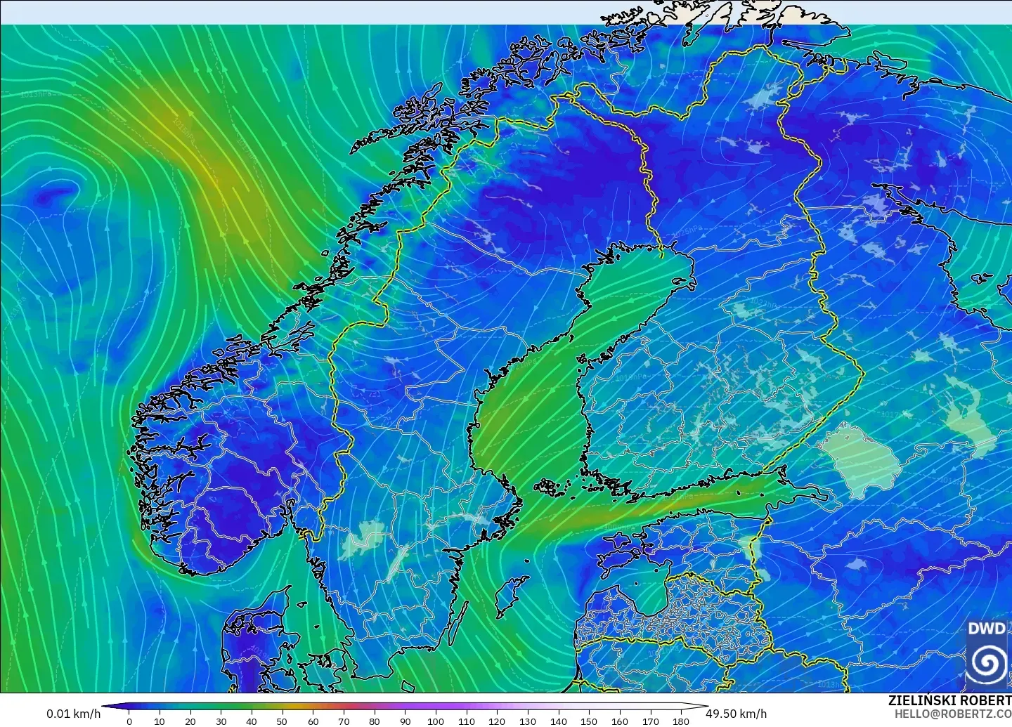 ICON model - Scandinavia, Wind at 10m
