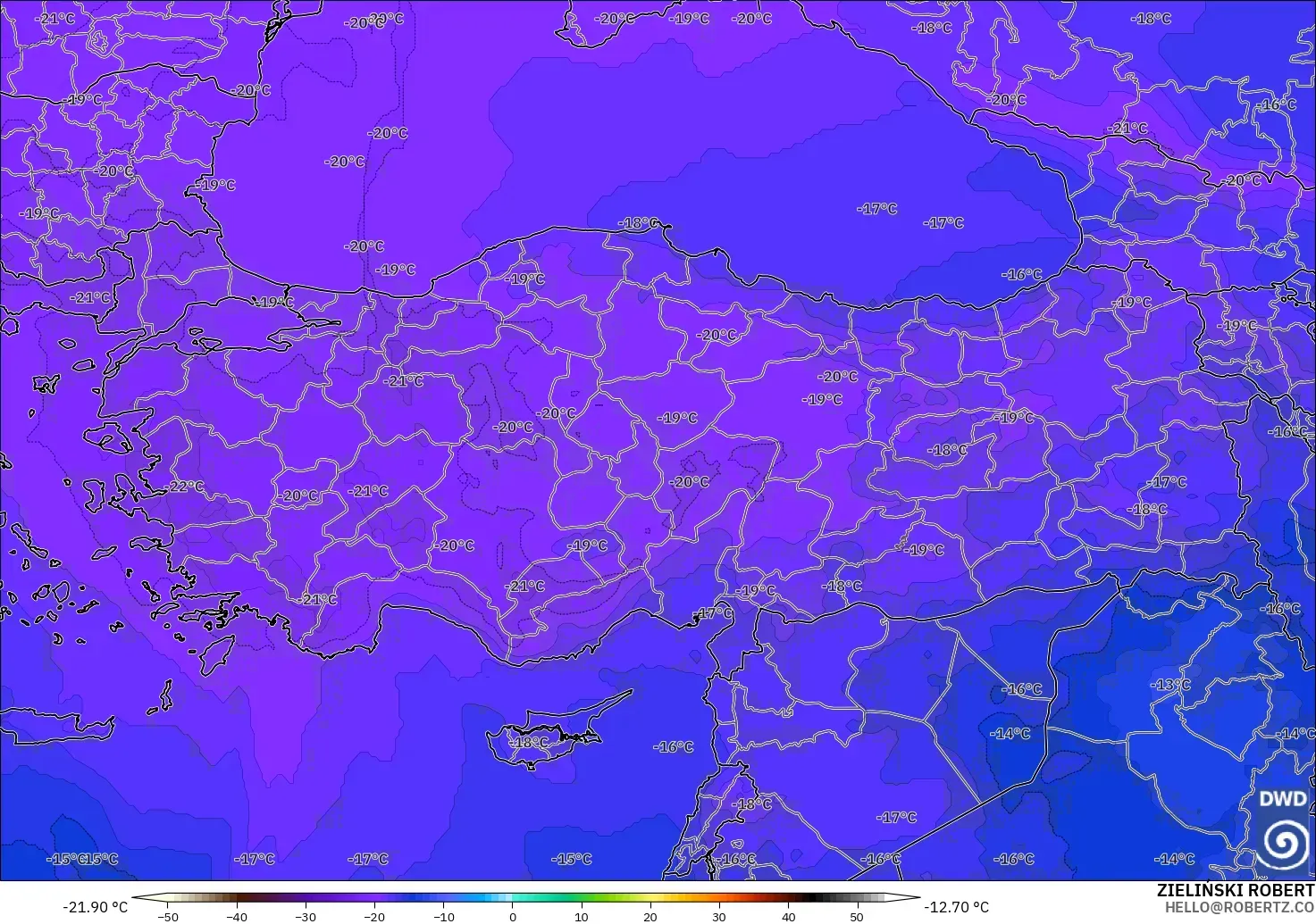 ICON model - Turkey, Temperature at 500hPa