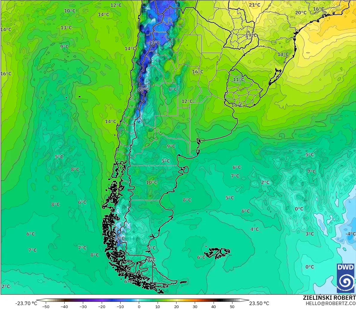 ICON model - Argentina, Dewpoint at 2m