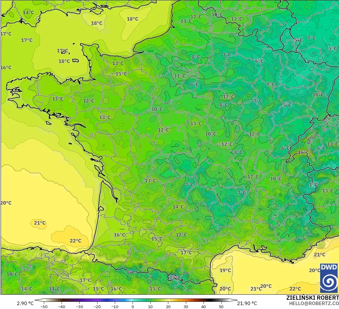 ICON model - France, Temperature at 2m