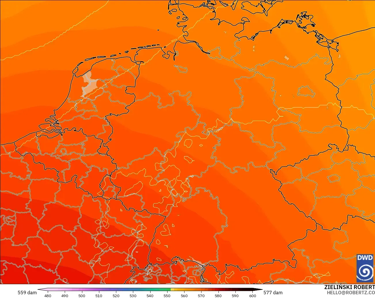 ICON model - Germany, Geopotential height at 500hPa