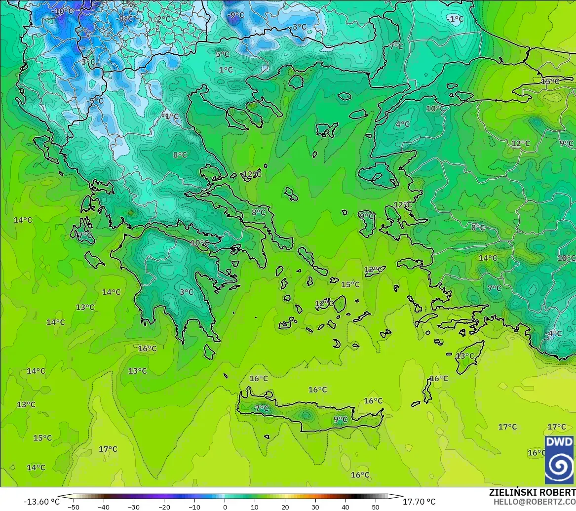 ICON model - Greece, Dewpoint at 2m