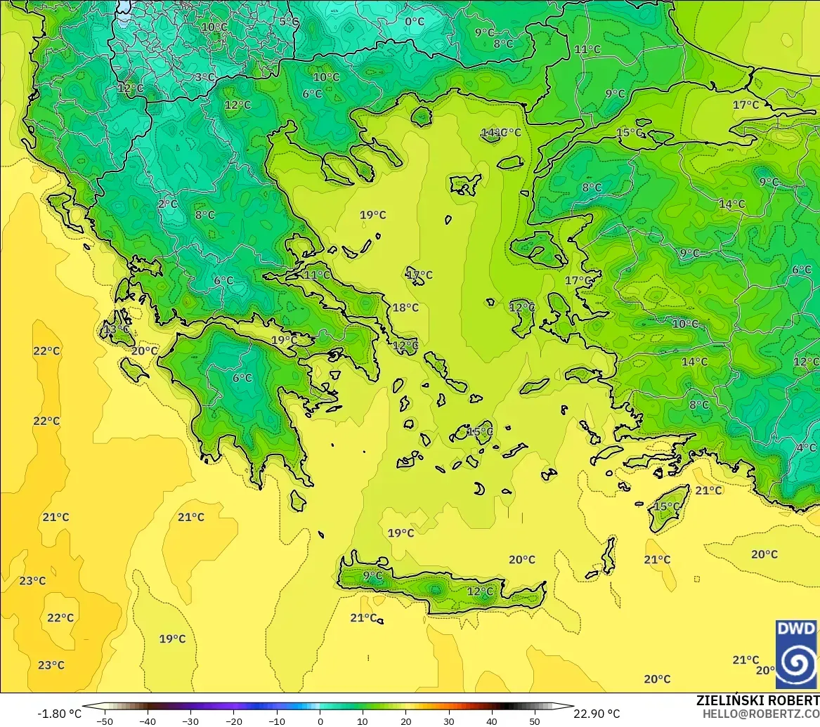 ICON model - Greece, Temperature at 2m