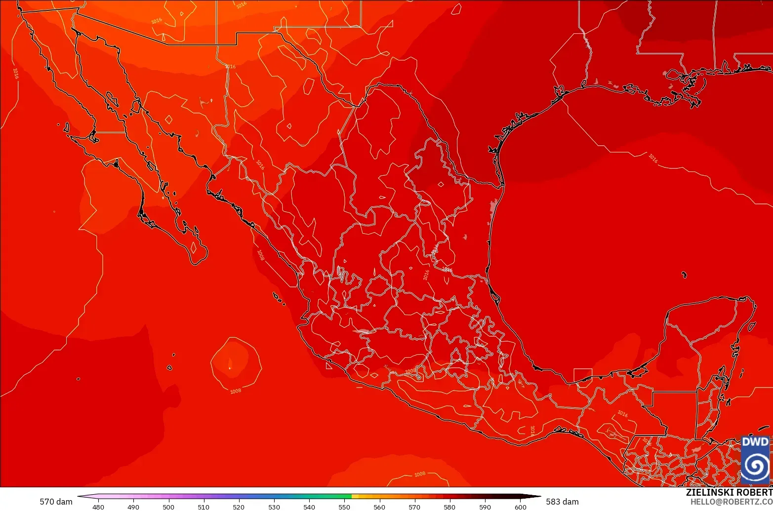 ICON model - Mexico, Geopotential height at 500hPa