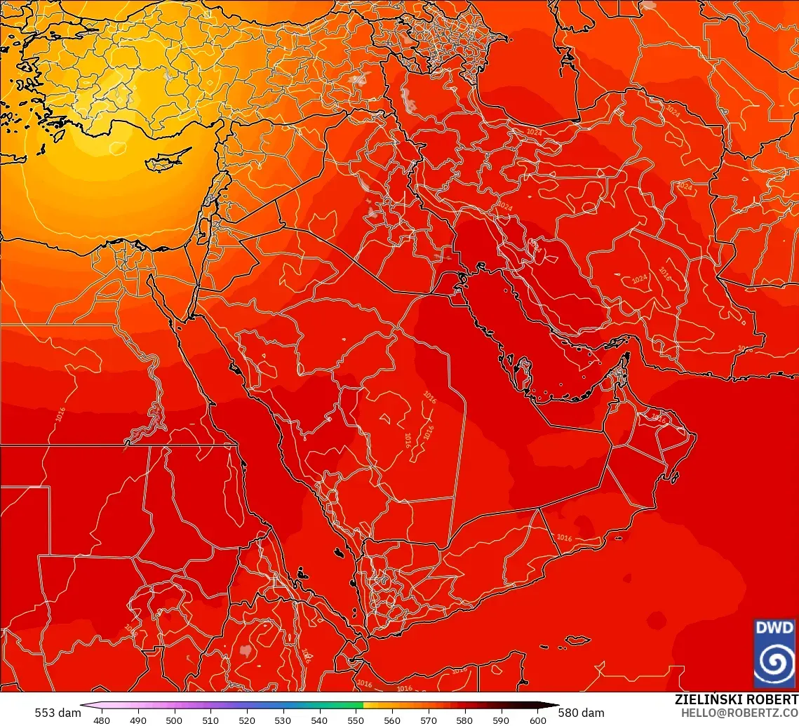 ICON model - Middle East, Geopotential height at 500hPa