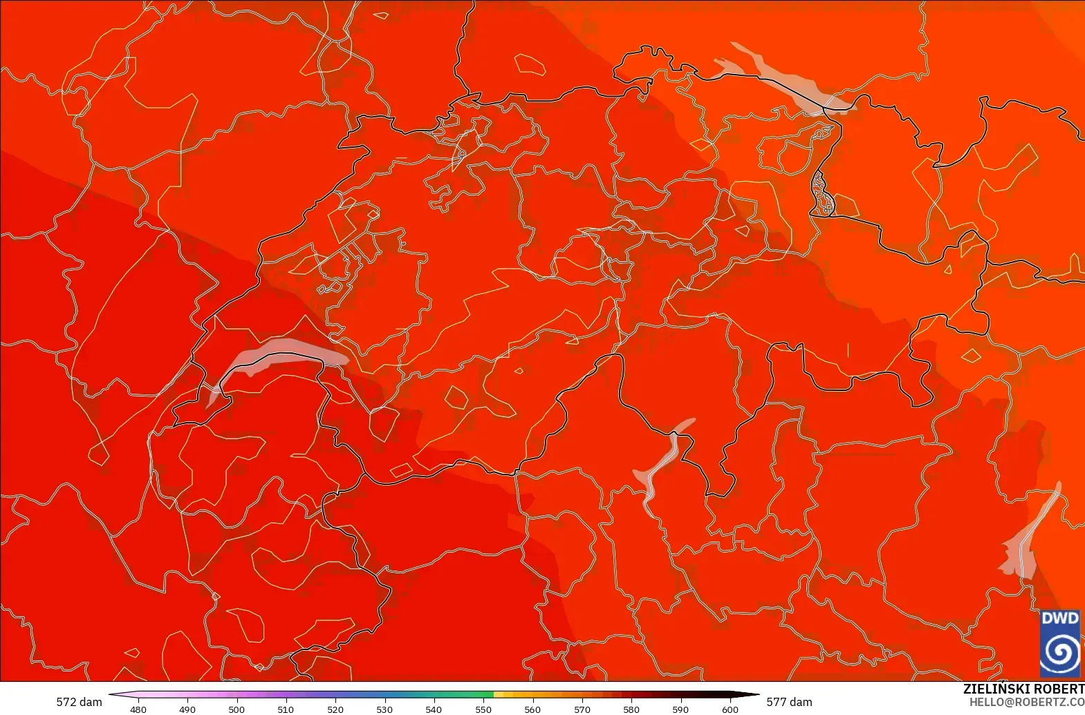 ICON model - Switzerland, Geopotential height at 500hPa