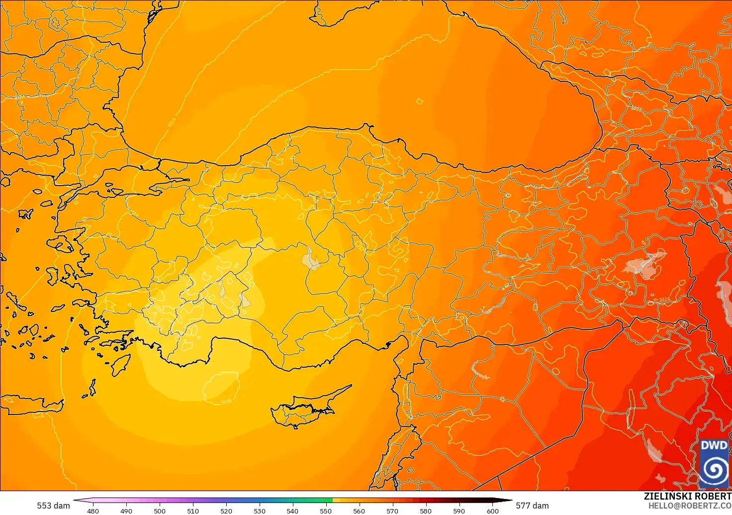 ICON model - Turkey, Geopotential height at 500hPa