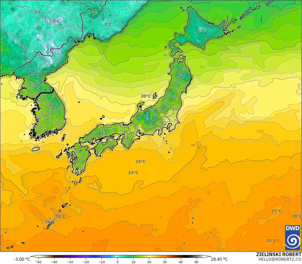 ICON model - Japan, Temperature at 2m