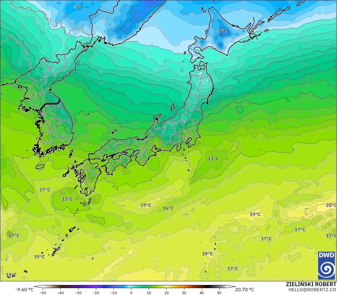 ICON model - Japan, Temperature at 850hPa