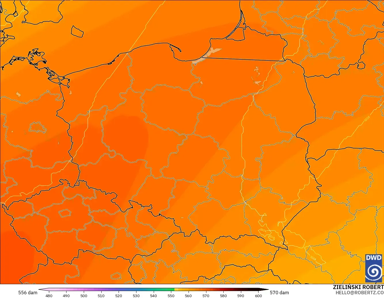 ICON model - Poland, Geopotential height at 500hPa