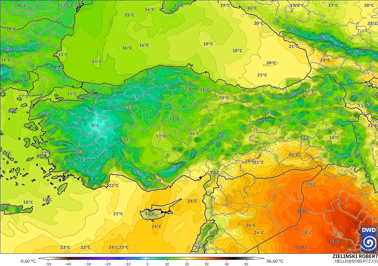 ICON model - Turkey, Temperature at 2m