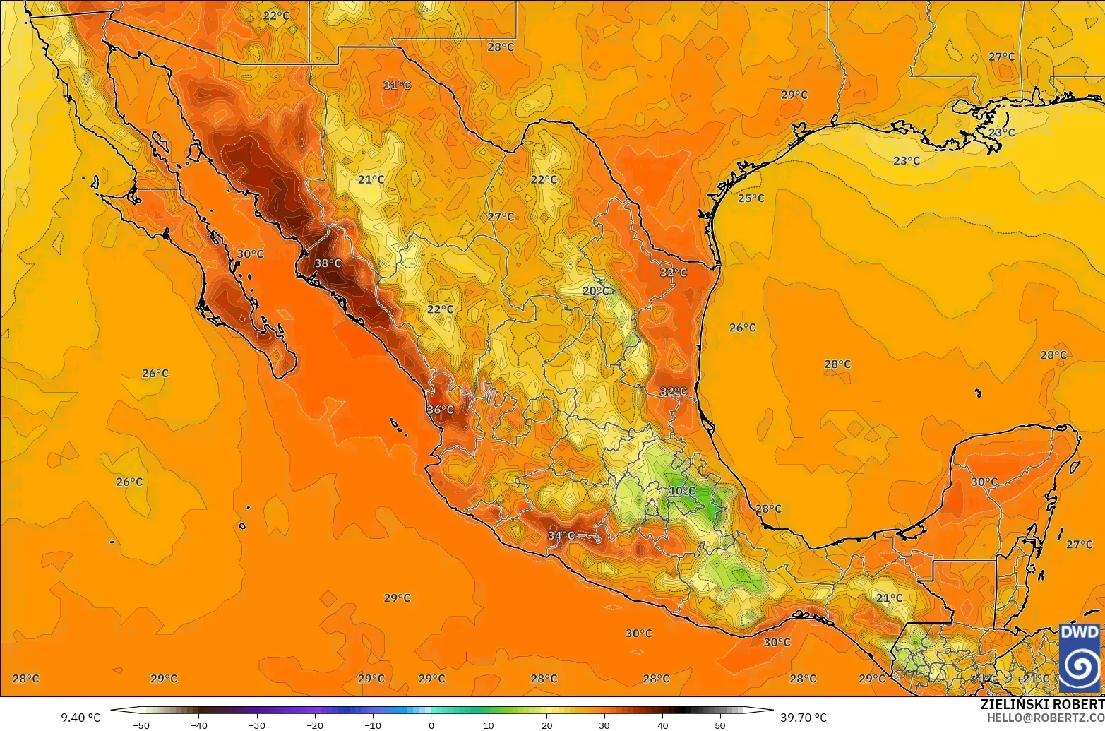 ICON model - Mexico, Temperature at 2m