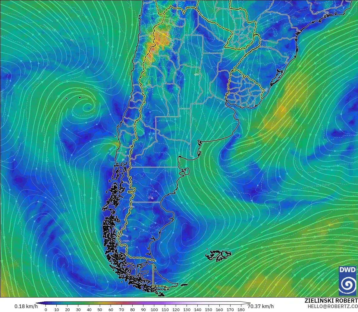 ICON model - Argentina, Wind at 10m