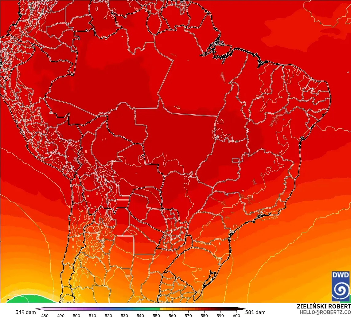 ICON model - Brazil, Geopotential height at 500hPa