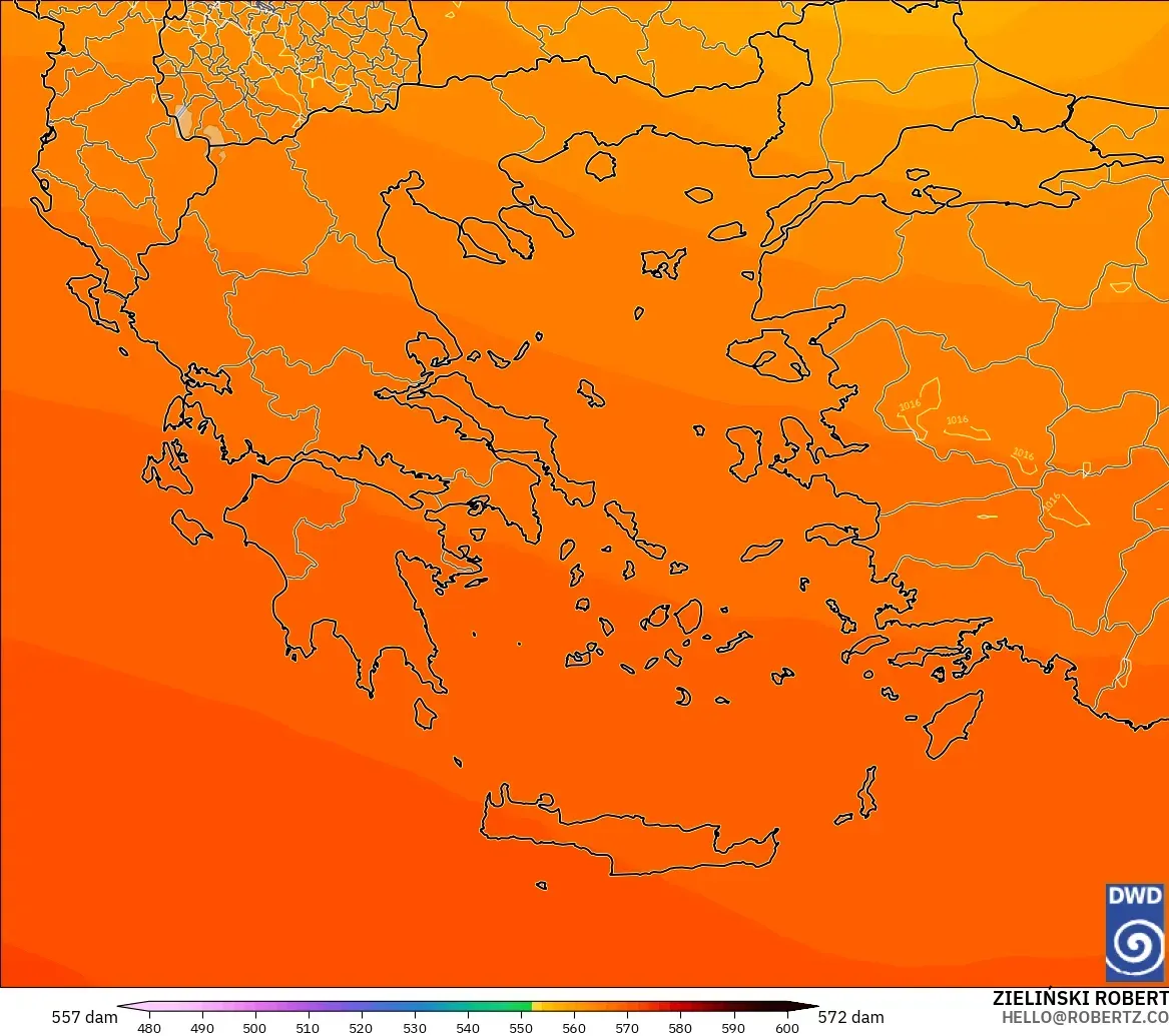 ICON model - Greece, Geopotential height at 500hPa