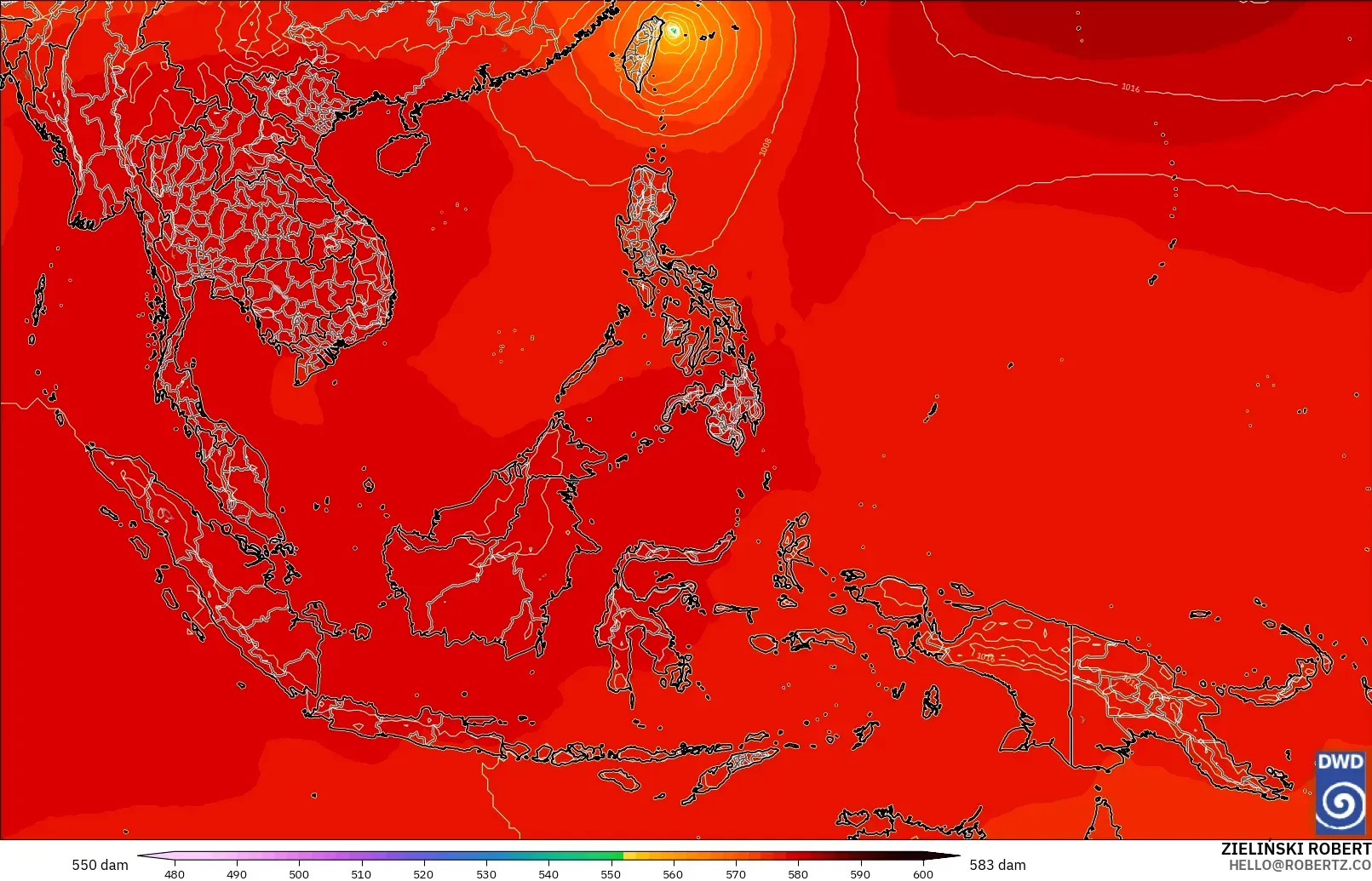 ICON model - South East Asia, Geopotential height at 500hPa
