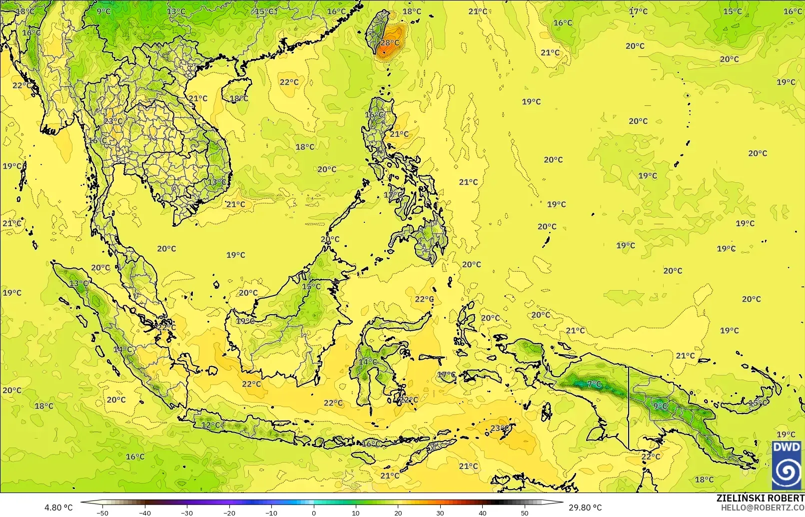 ICON model - South East Asia, Temperature at 850hPa
