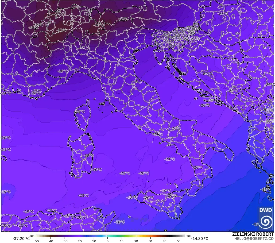 ICON model - Italy, Temperature at 500hPa