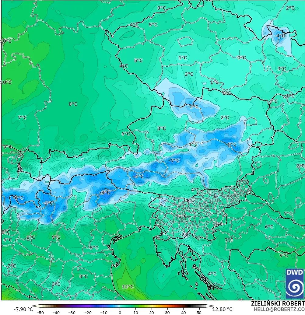 ICON model - Austria, Dewpoint at 2m