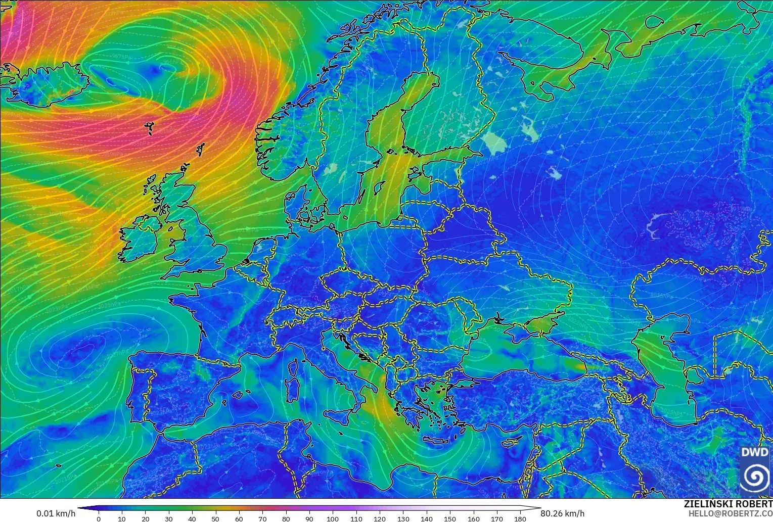 ICON model - Europe, Wind at 10m