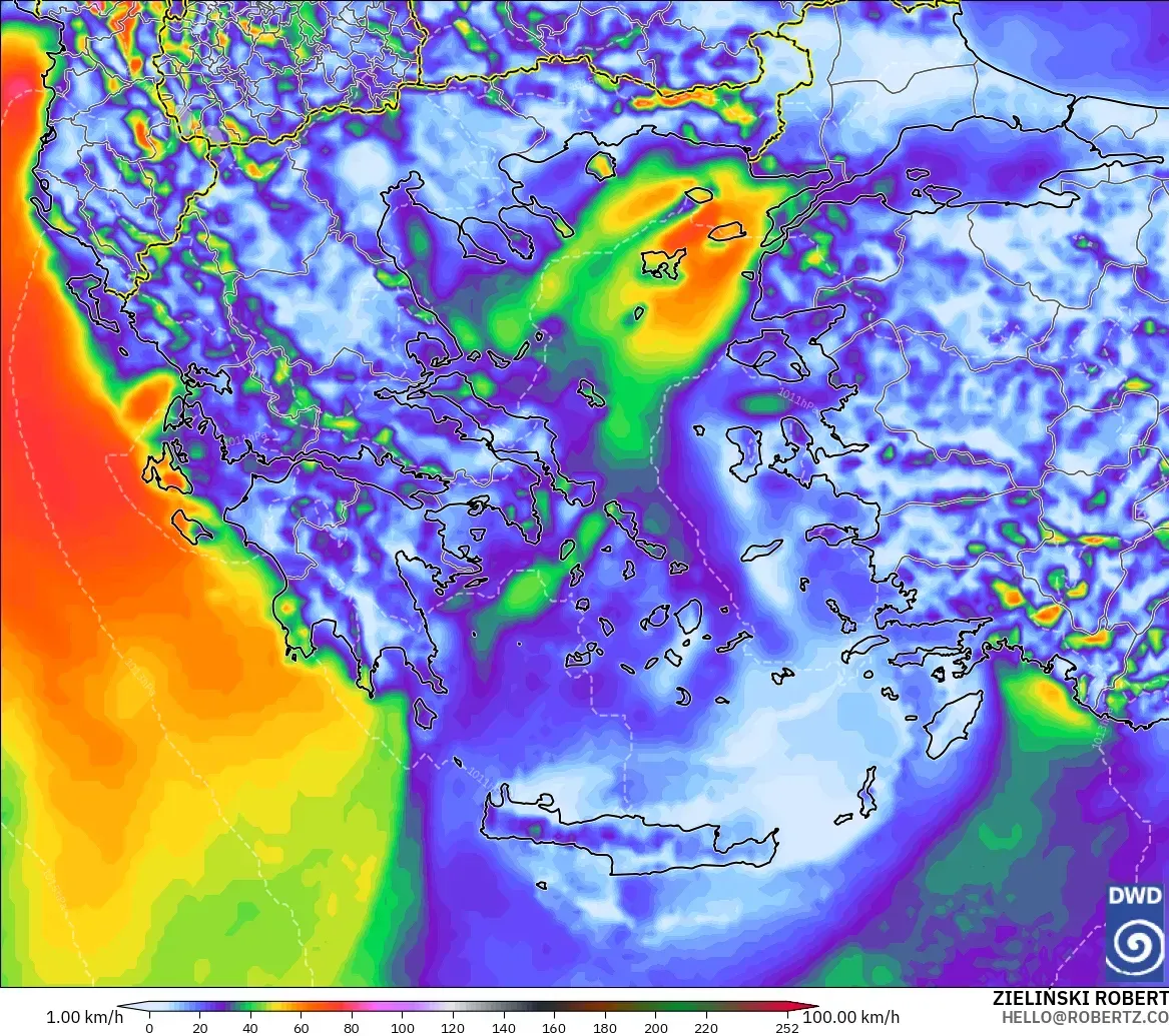 ICON model - Greece, Wind Gusts Peak