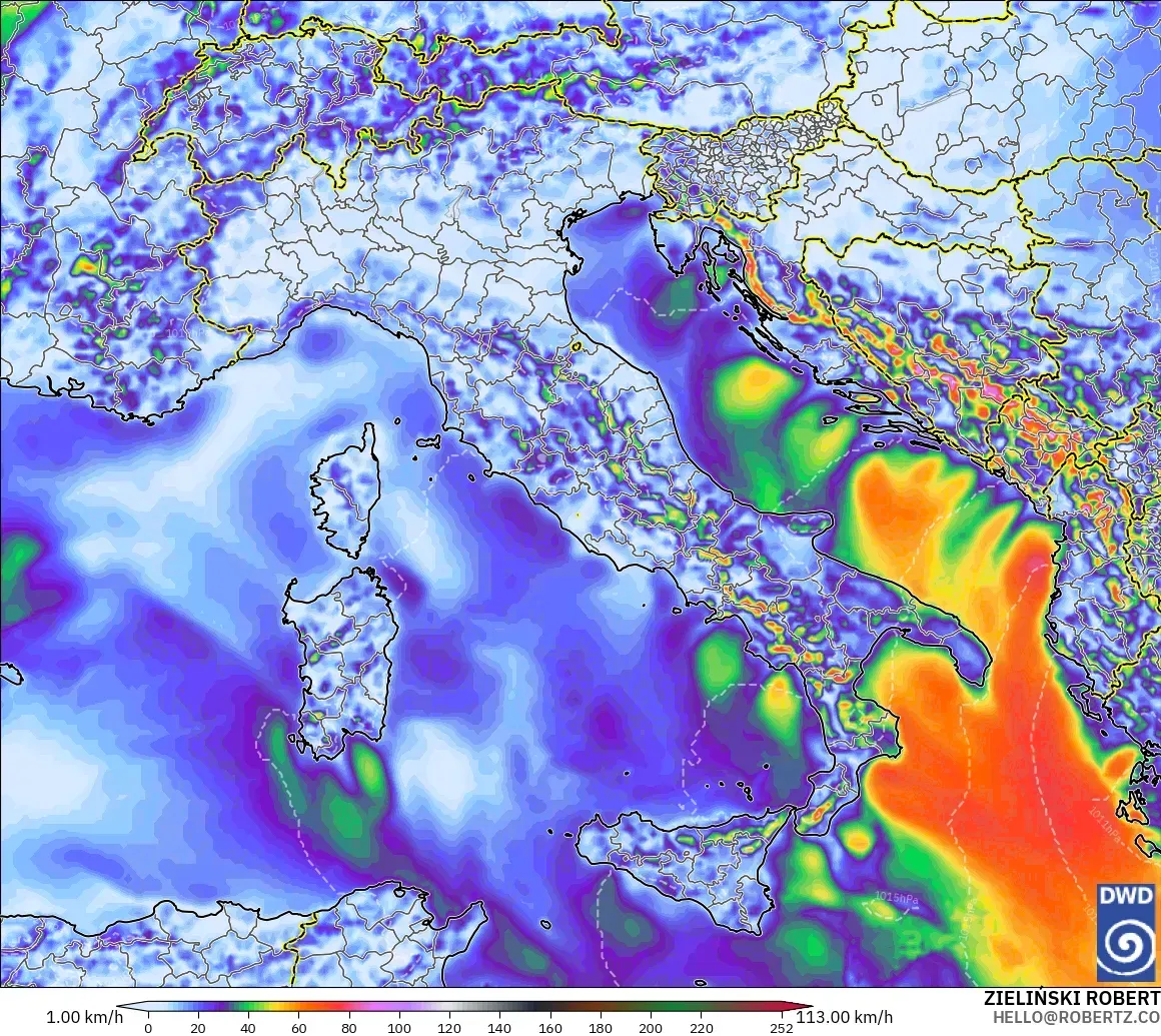 ICON model - Italy, Wind Gusts