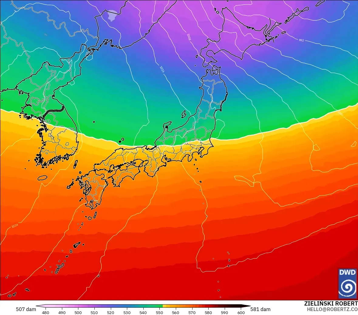 ICON model - Japan, Geopotential height at 500hPa