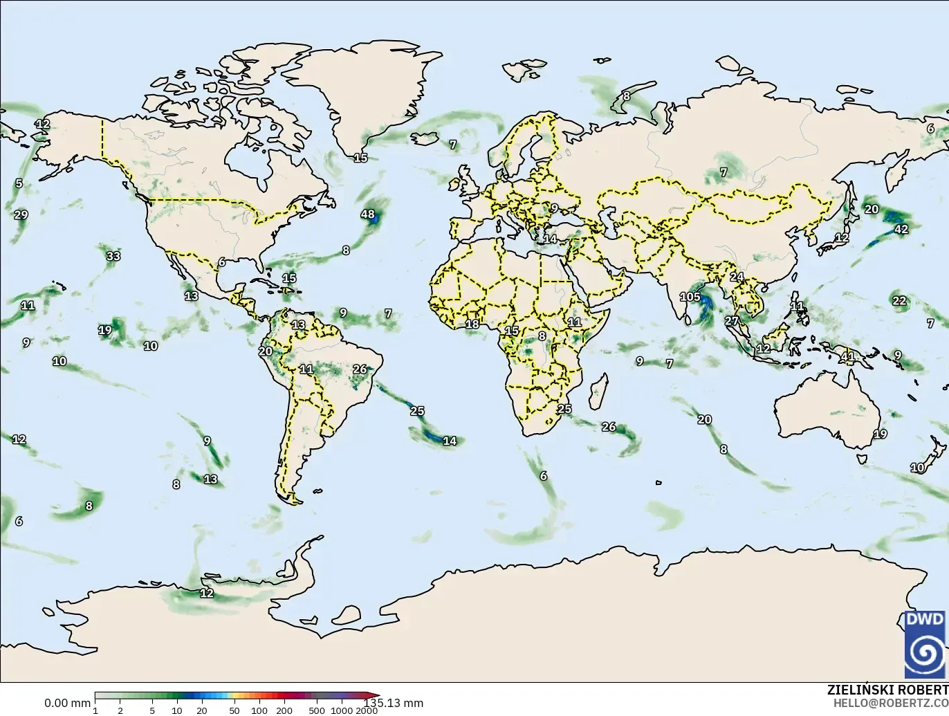 ICON model - World, Precipitation Accumulation