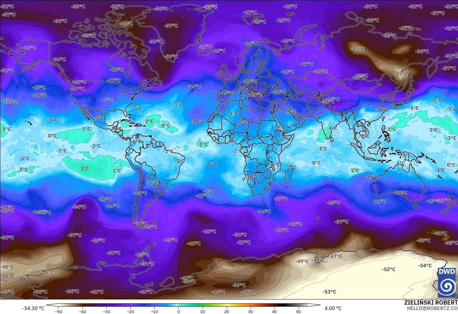 ICON model - World, Temperature at 500hPa
