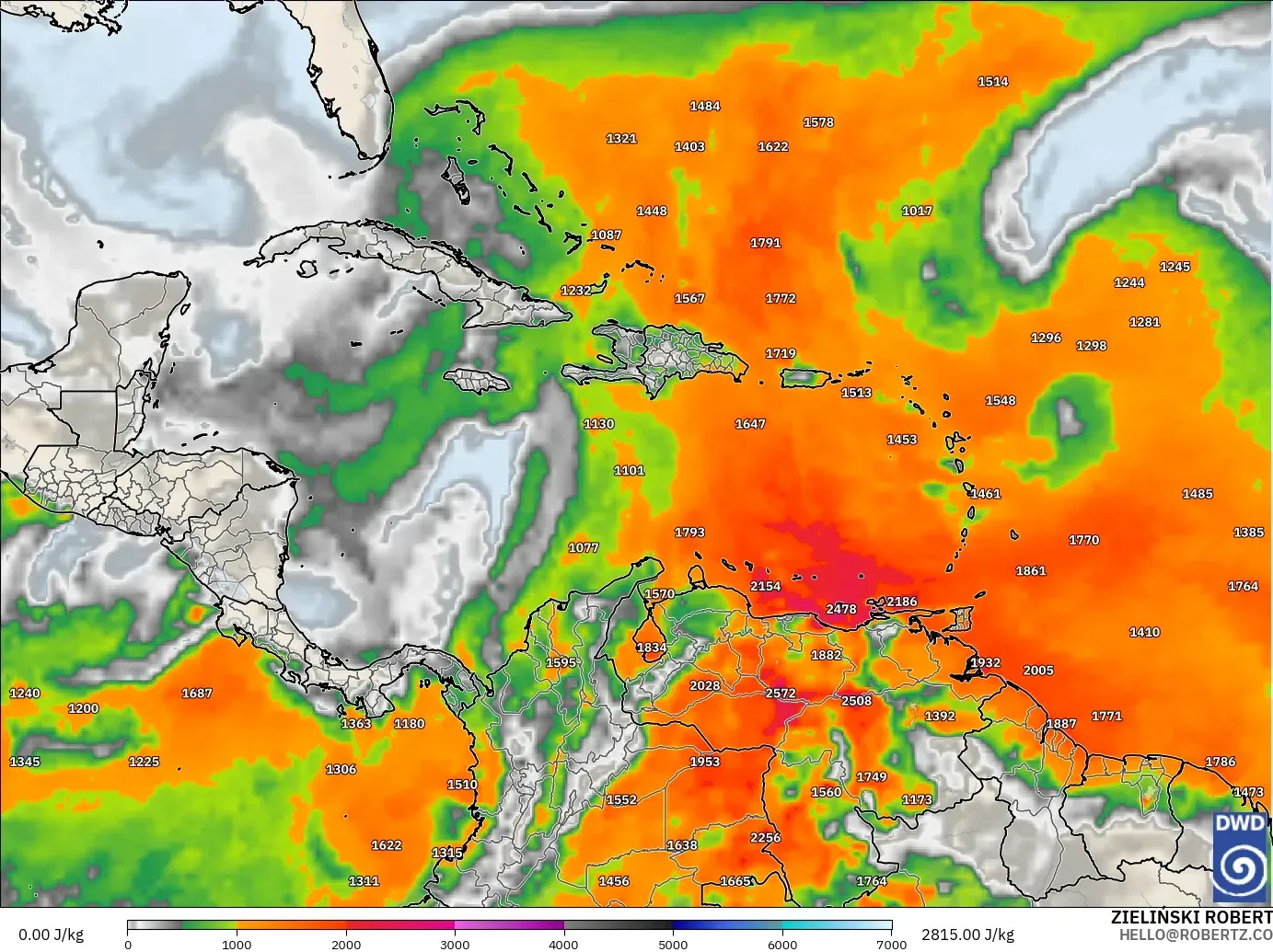 ICON model - Caribbean, CAPE