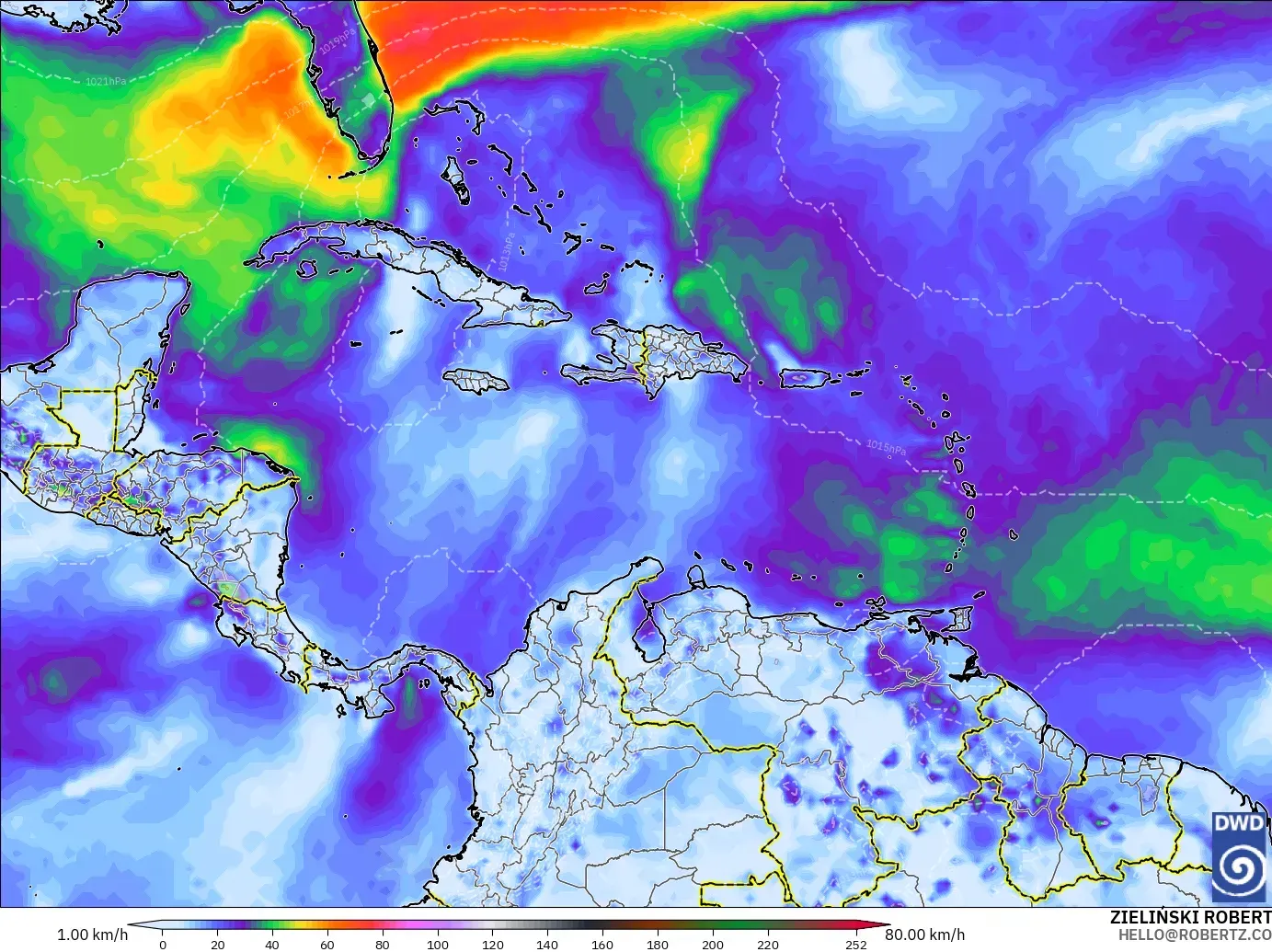 ICON model - Caribbean, Wind Gusts Peak