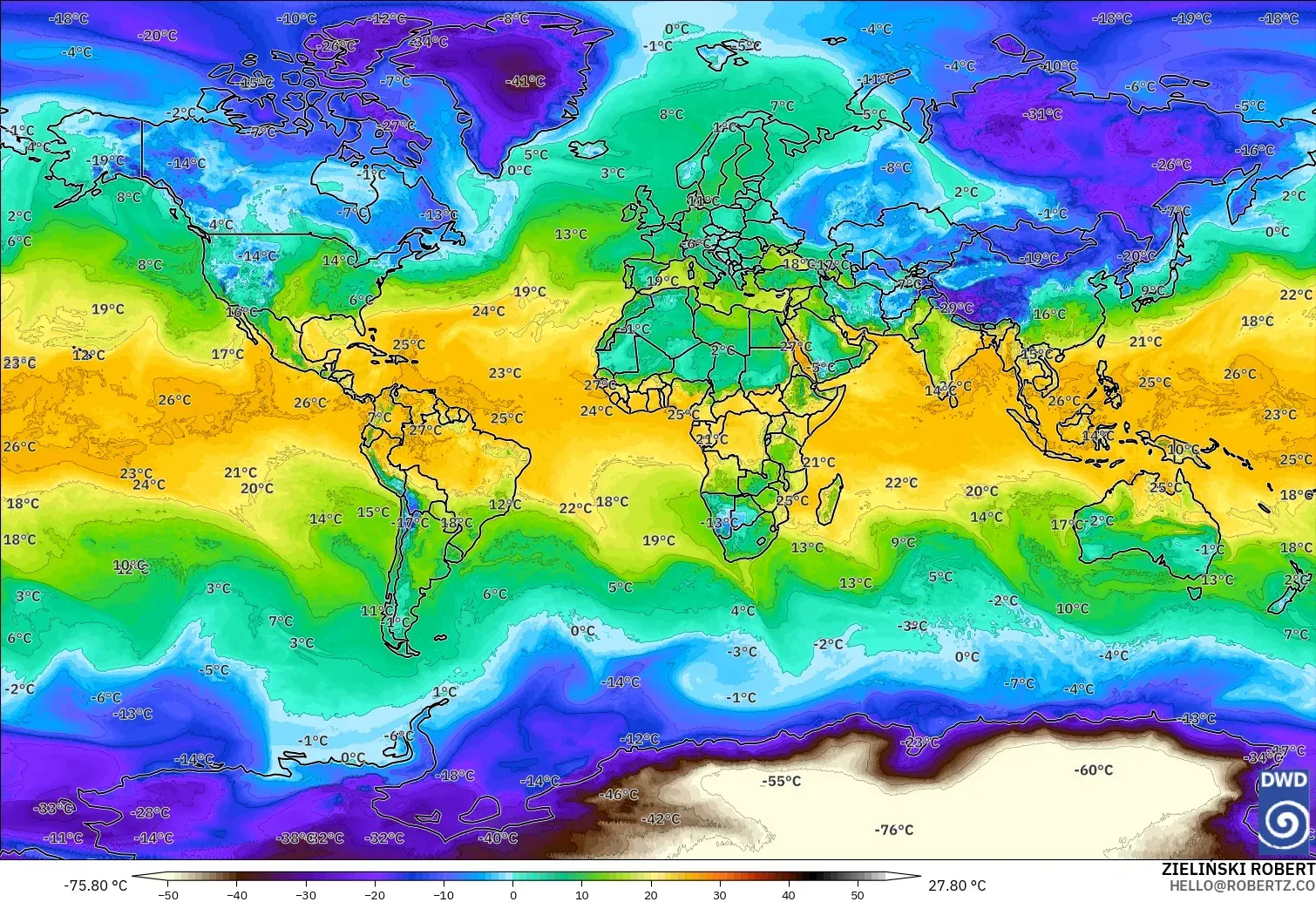 ICON model - World, Dewpoint at 2m