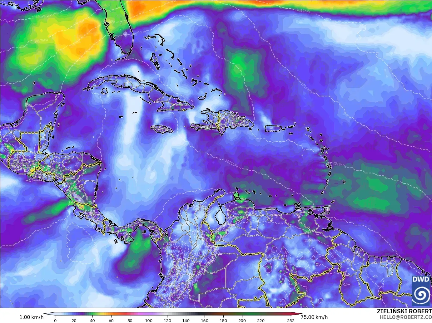 ICON model - Caribbean, Wind Gusts